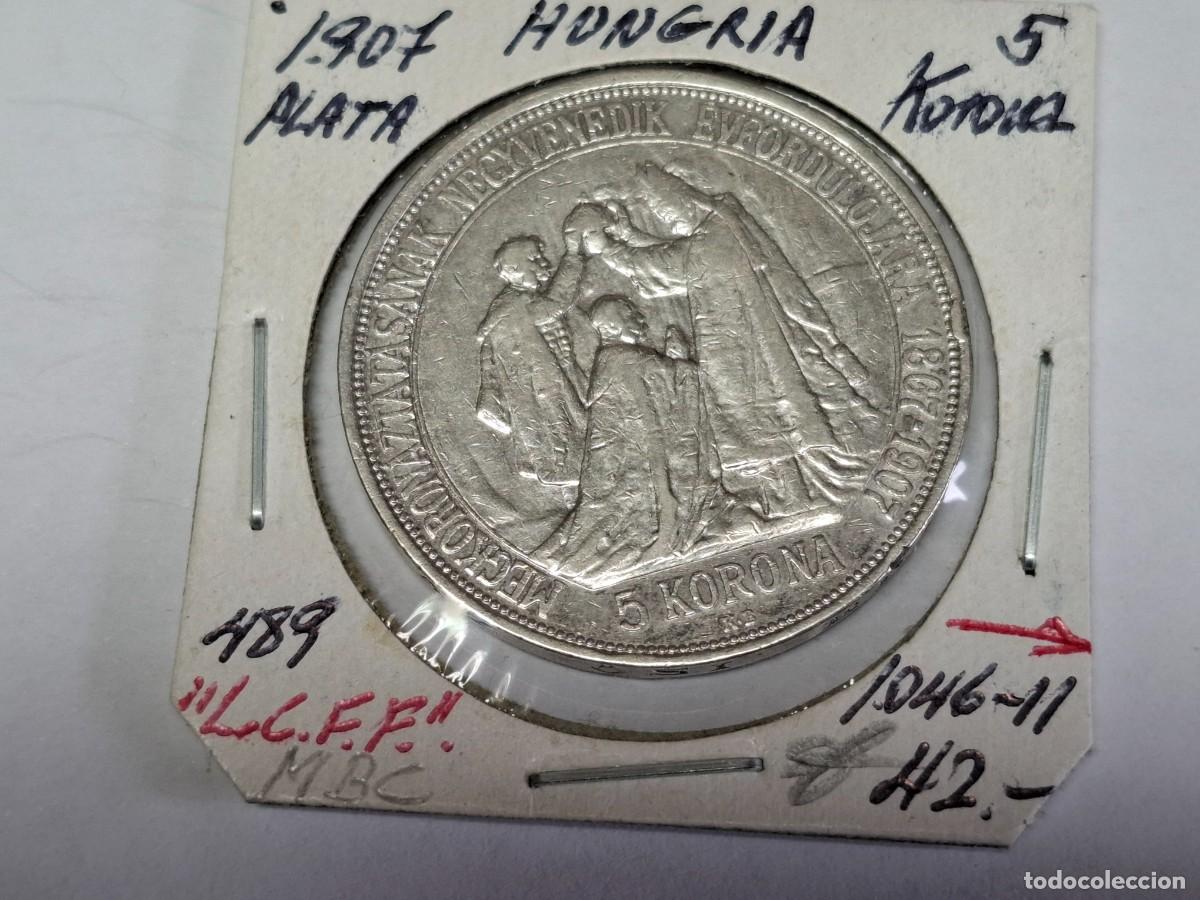 Monedas antiguas de Europa: 5 KORONA de PLATA de 1907 KM 489 HUNGRIA en MBC