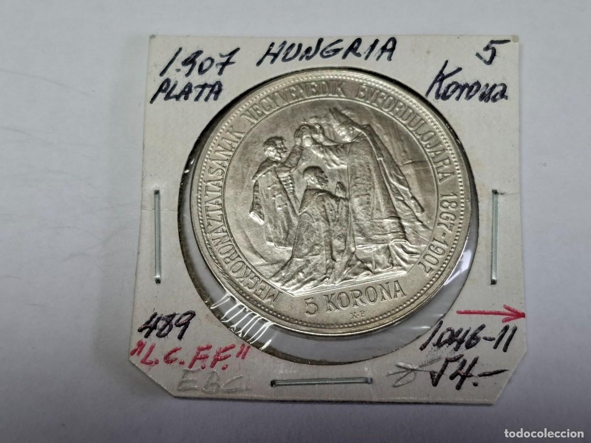 Monedas antiguas de Europa: 5 KORONA de PLATA de 1907 KM 489 HUNGRIA en EBC