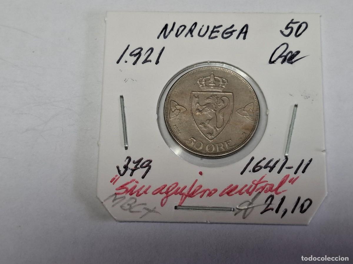 Monedas antiguas de Europa: 50 ORE de 1921 KM 379 NORUEGA en MBC+