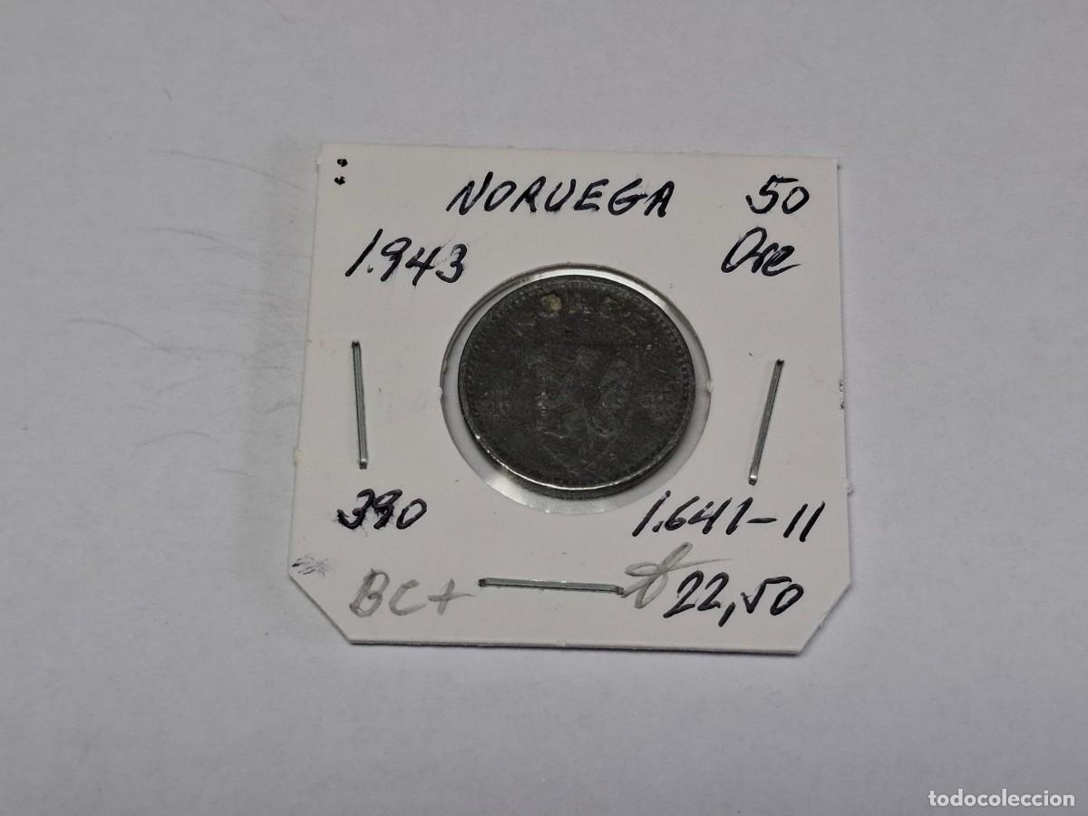 Monedas antiguas de Europa: 50 ORE de 1943 KM 390 NORUEGA en BC+