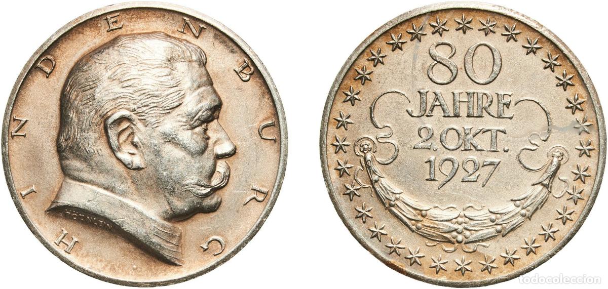 Monedas antiguas de Europa: Germany 1927 80th anniversary of Paul von Hindenburg Silver (.999) (2949) 19.7g UNC AFA 207