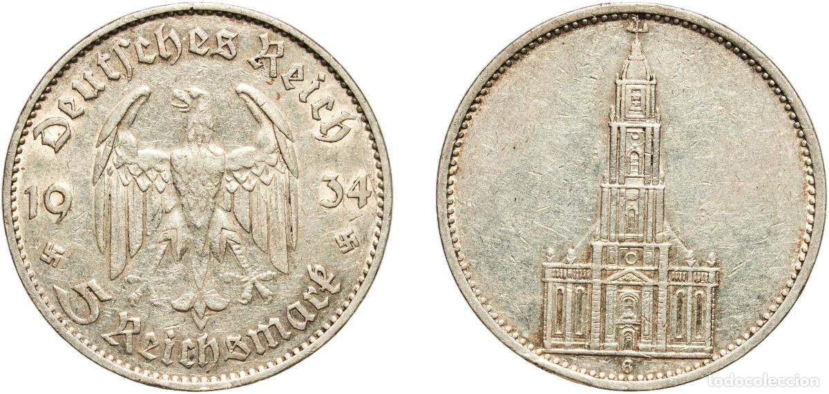 Monedas antiguas de Europa: Germany Third Reich 1934 G 5 Reichsmark (Potsdam Garrison Church) Silver (.900) Staatliche M&uuml;nze Ba