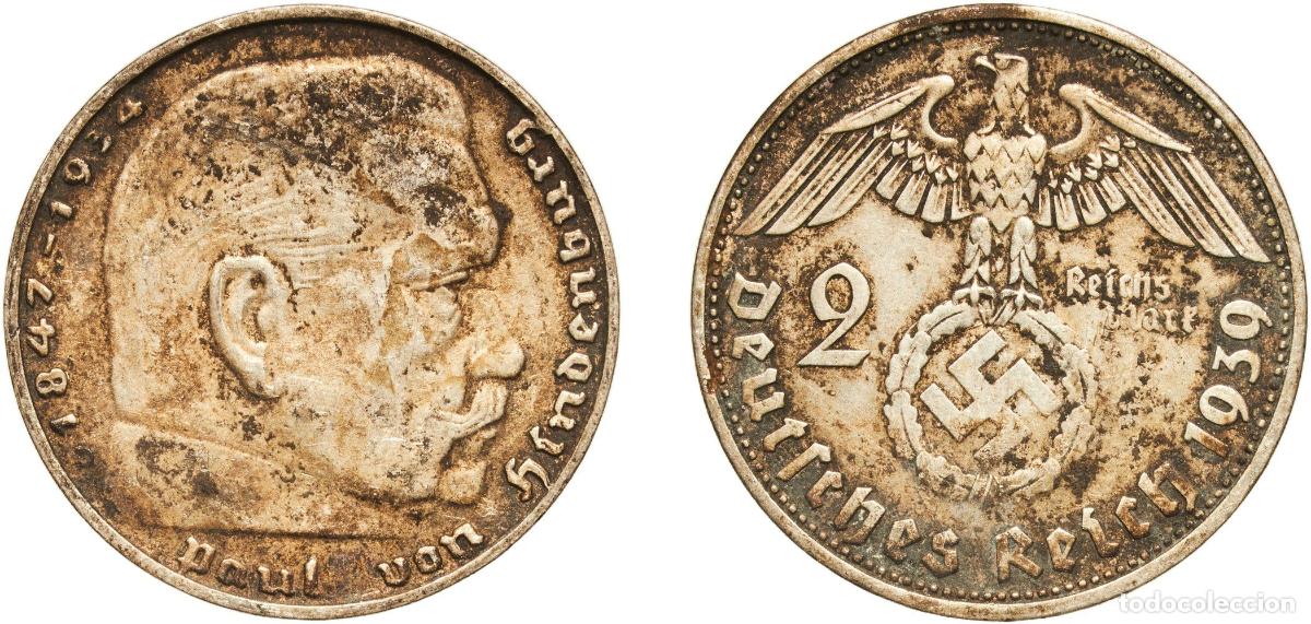 Monedas antiguas de Europa: Germany Third Reich 1939 D 2 Reichsmark (Paul von Hindenburg) Silver (.625) Munich Mint (5356500) 7