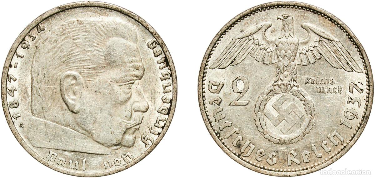 Monedas antiguas de Europa: Germany Third Reich 1937 A 2 Reichsmark (Paul von Hindenburg) Silver (.625) Berlin Mint (23424549)