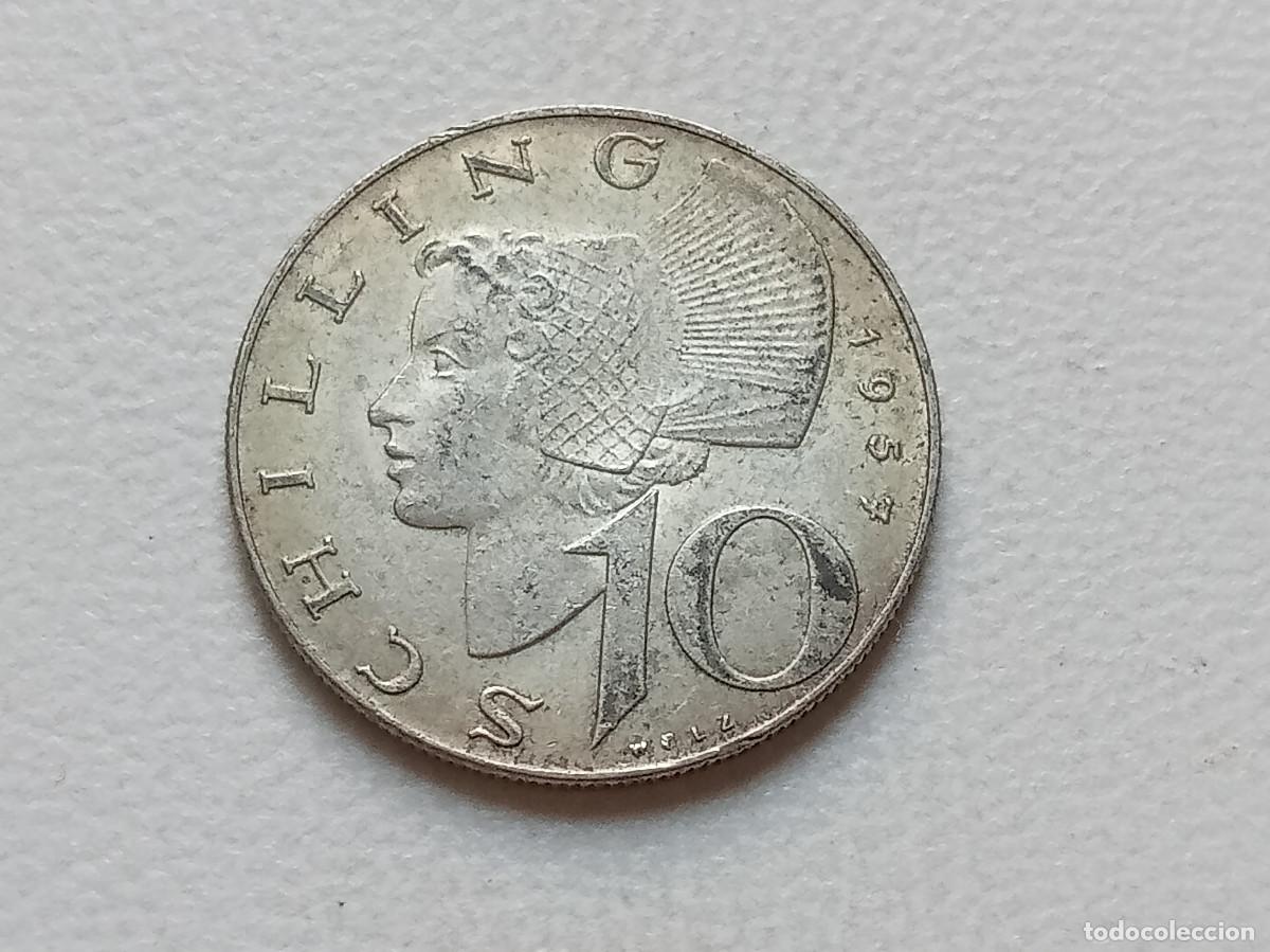 Moedas antigas da Europa: AUSTRIA 10 SCHILLING PLATA 1957 KM# 2882