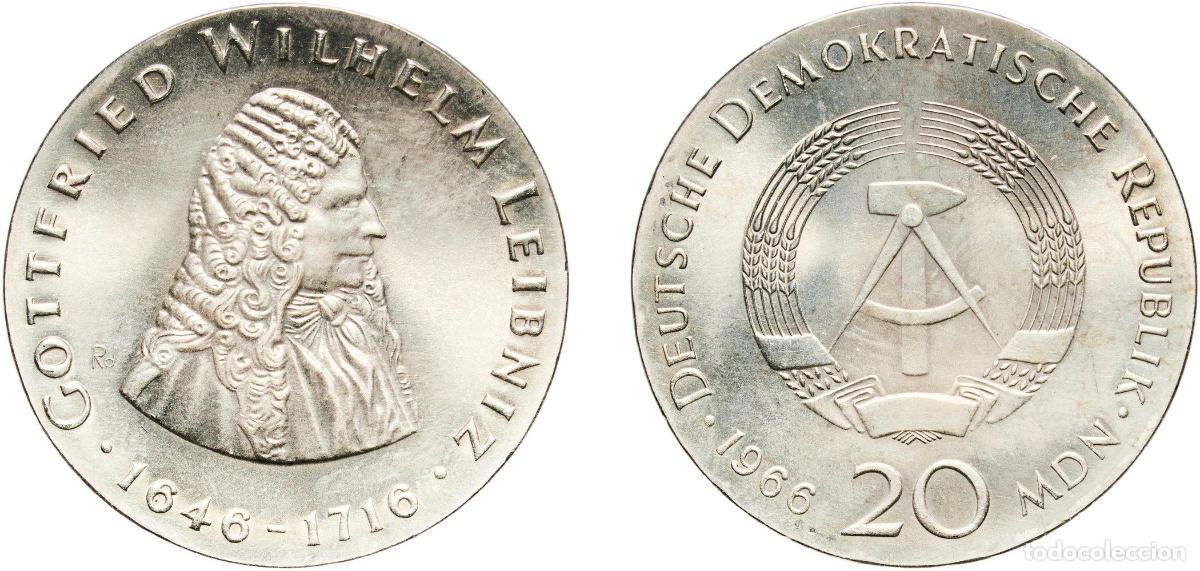 Monedas antiguas de Europa: Germany German Democratic Republic Democratic republic 1966 20 Mark (Gottfried Wilhelm Leibniz) Sil