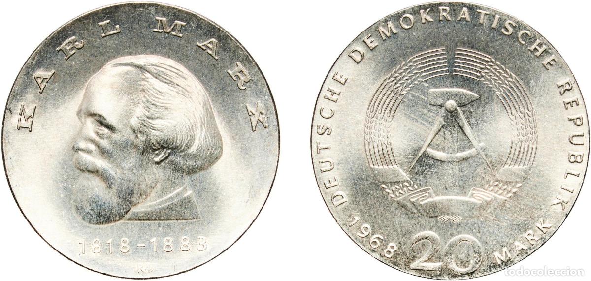 Monedas antiguas de Europa: Germany German Democratic Republic Democratic republic 1968 20 Mark (Karl Marx) Silver (.800) (1000