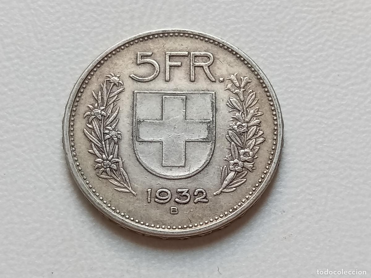 Moedas antigas da Europa: SUIZA 5 FRANCS PLATA 1932 B KM#40