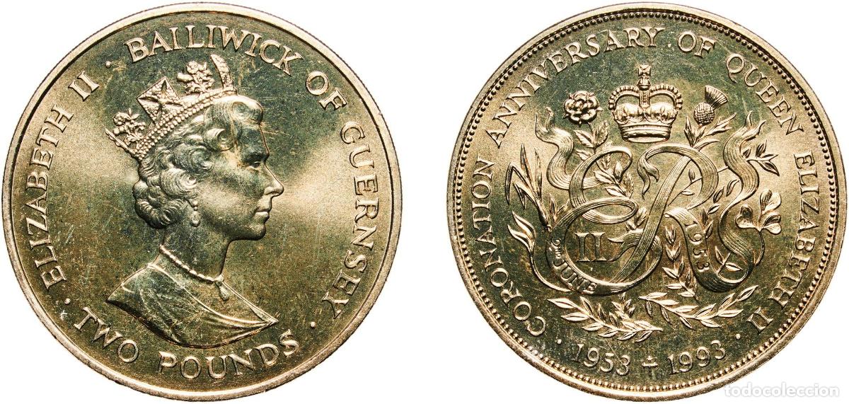 Monedas antiguas de Europa: Guernsey British dependency 1993 2 Pounds - Elizabeth II (40th Anniversary of the Coronation) Coppe