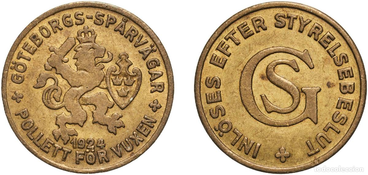 Monedas antiguas de Europa: Sweden Kingdom 1924 Token - G&ouml;teborgs Sp&aring;rv&auml;gar Brass 2.84g AU