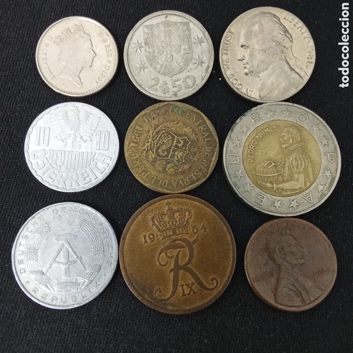 Monedas antiguas de Europa: Lote 9 monedas distintas internacionales