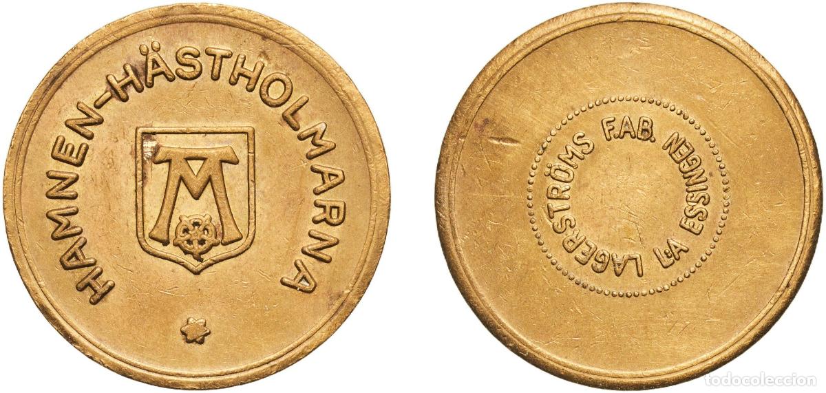 Monedas antiguas de Europa: Sweden Kingdom ND Token - Hamnen-H&auml;stholmarna, V&auml;ster&aring;s Brass 3.65g AU