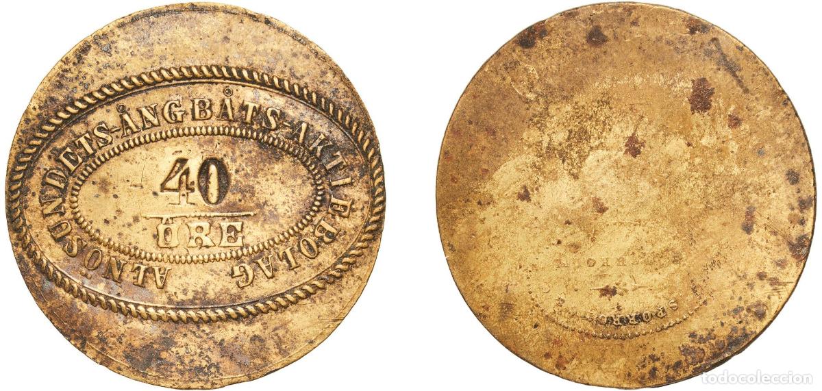 Monedas antiguas de Europa: Sweden Kingdom ND Token - 40 Ore Aln&ouml;sundets &Aring;ngb&aring;ts Aktiebolag Brass 5.18g XF