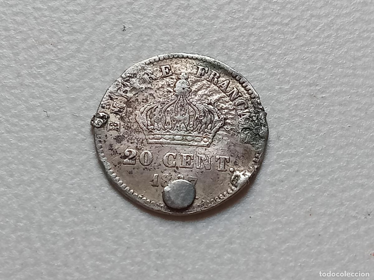Monedas antiguas de Europa: FRANCIA NAPOLE&Oacute;N III 20 CENTIMES PLATA 1867 AGUJERO RC