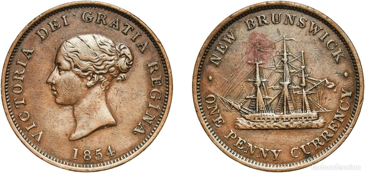 Monedas antiguas de Europa: Canada New Brunswick 1854 1 Penny - Victoria Copper 15.19g XF CCT NB-2B Breton His 911 KM 4