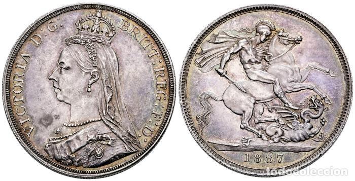 Monedas antiguas de Europa: REINO UNIDO. CORONA PLATA 1887 REINA VICTORIA. EBC.