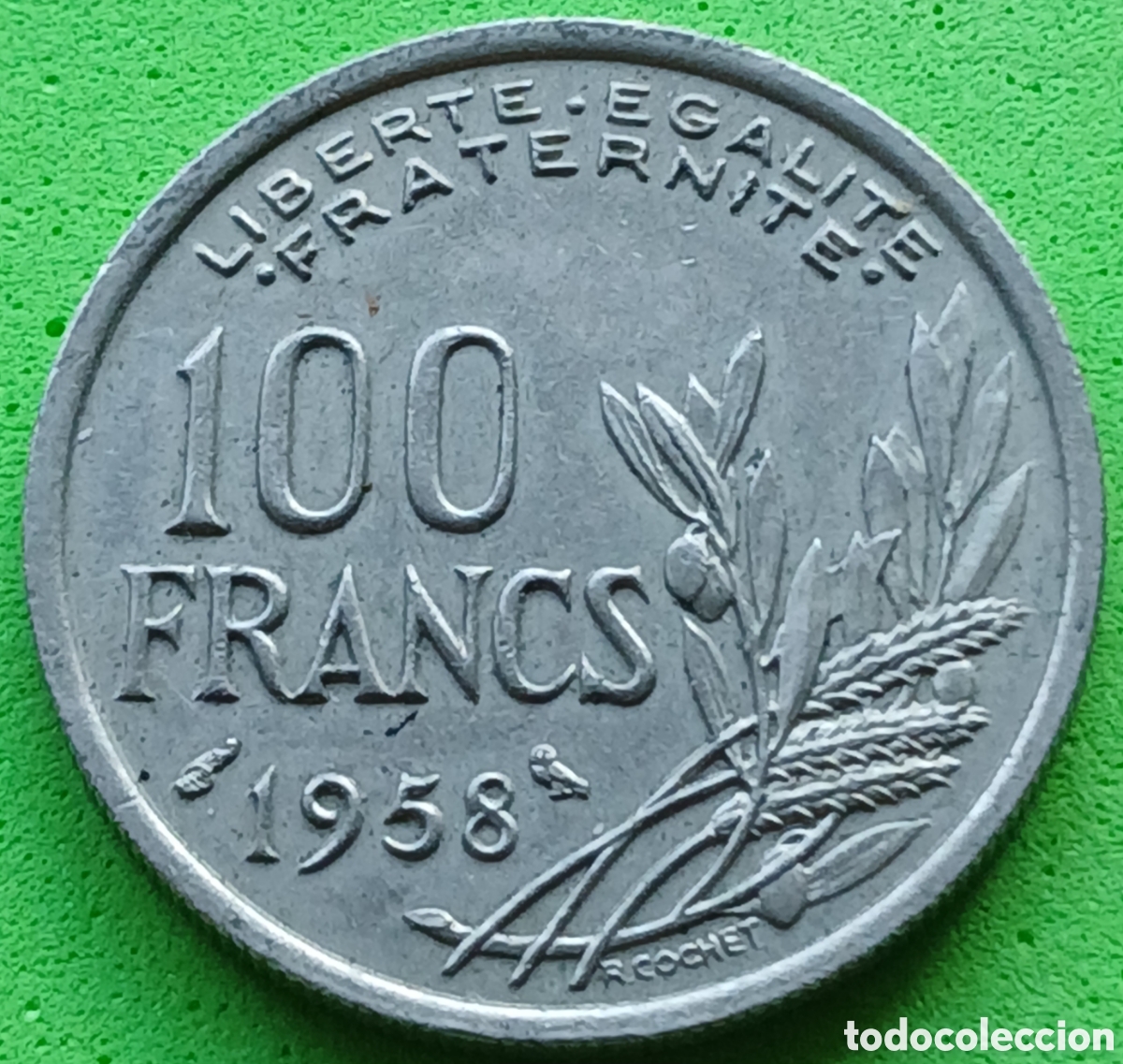Monedas antiguas de Europa: Francia 100 francos 1958 km#919 RARA (R)!! - CECA B&Uacute;HO