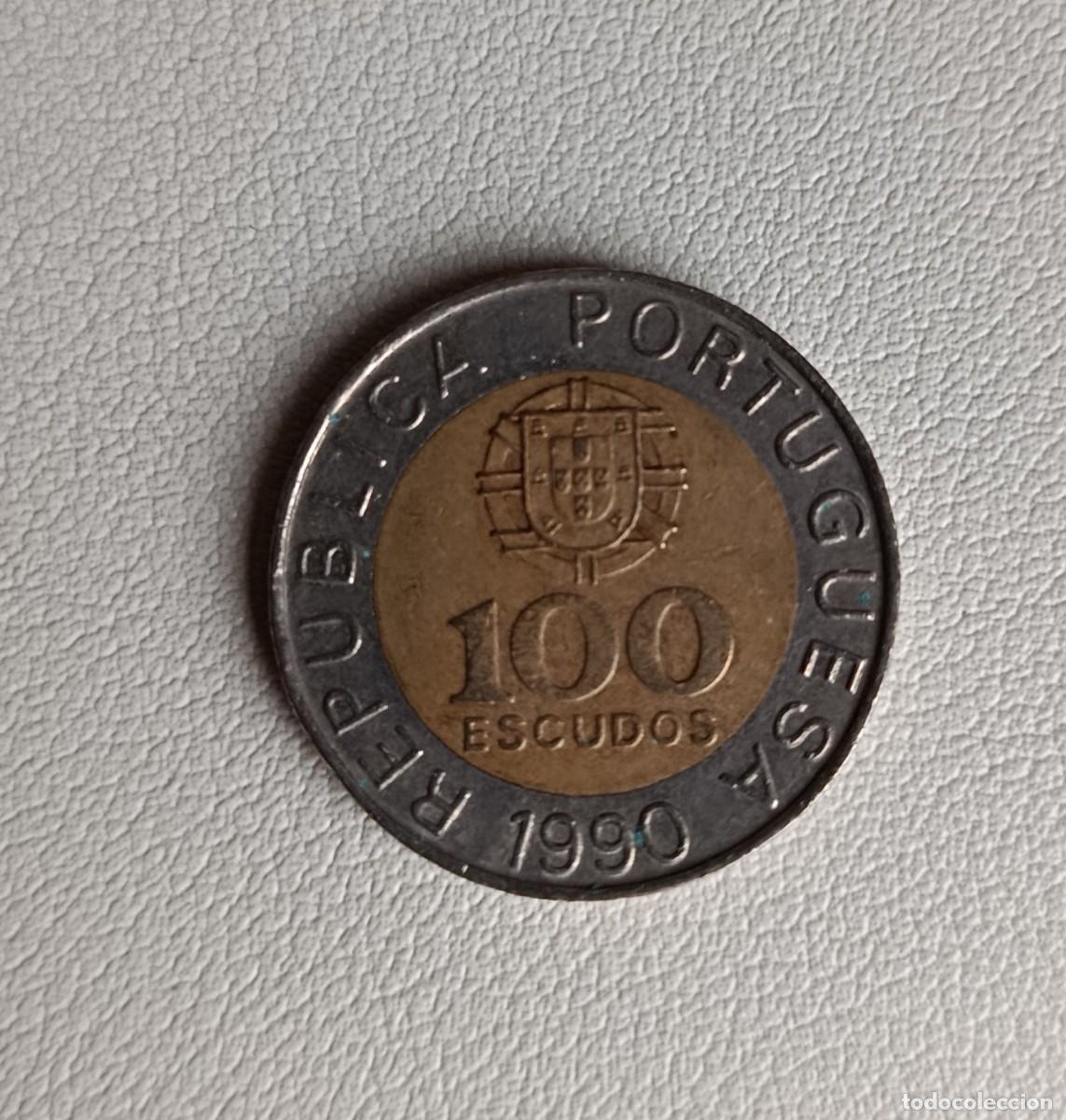 Monedas antiguas de Europa: lote compuesto por dos monedas de 100 escudos. Portugal. 1990