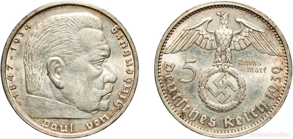 Monedas antiguas de Europa: Germany Third Reich 1939 A 5 Reichsmark (Paul von Hindenburg) Original luster Silver (.900) Berlin