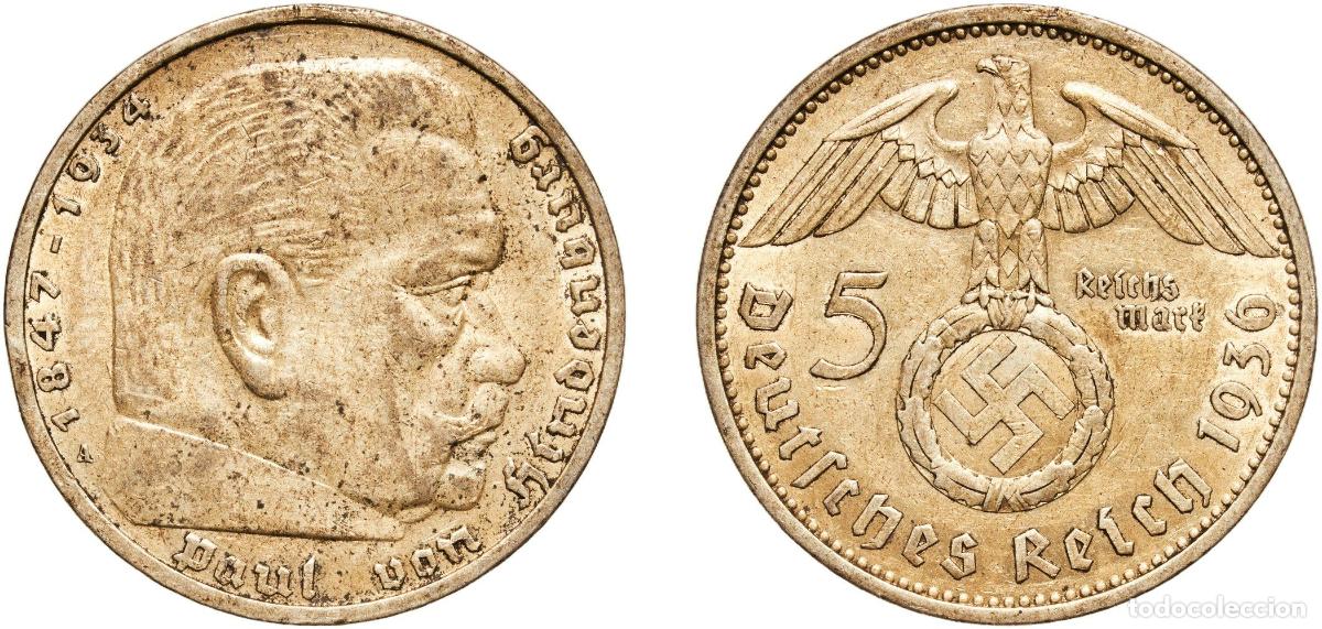 Monedas antiguas de Europa: Germany Third Reich 1936 A 5 Reichsmark (Paul von Hindenburg) Silver (.900) Berlin Mint (8429999) 1