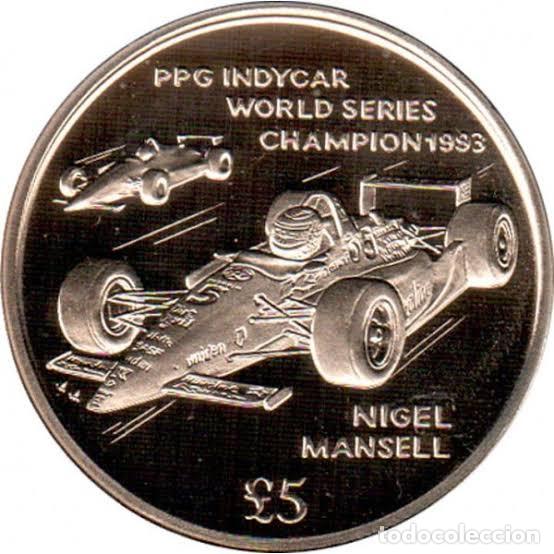 Monedas antiguas de Europa: ISLA DE MAN 5 libras 1994 Nigel Mansell - Campe&oacute;n del Mundo Indycar - 5 Pounds