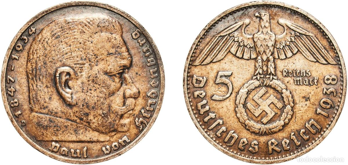 Monedas antiguas de Europa: Germany Third Reich 1938 D 5 Reichsmark (Paul von Hindenburg) Silver (.900) Munich Mint (1304000) 1