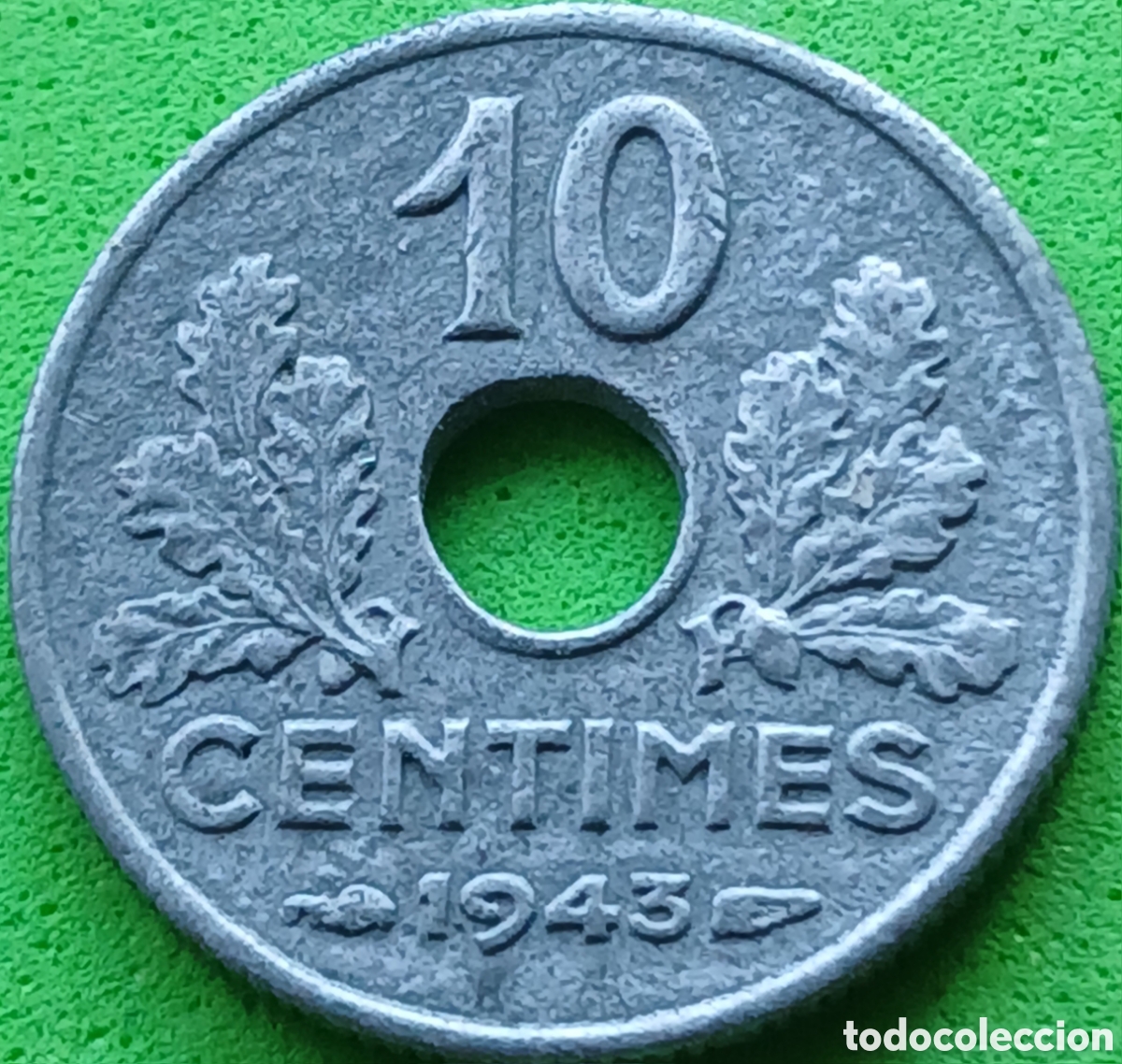 Monedas antiguas de Europa: Francia 10 c&eacute;ntimos 1943 km#903 nuevo tipo 17mm