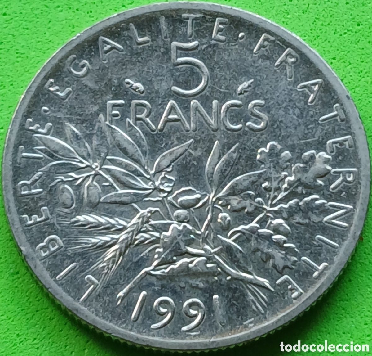 Monedas antiguas de Europa: Francia 5 francos 1991 km#926a alineaci&oacute;n moneda (180&deg;)