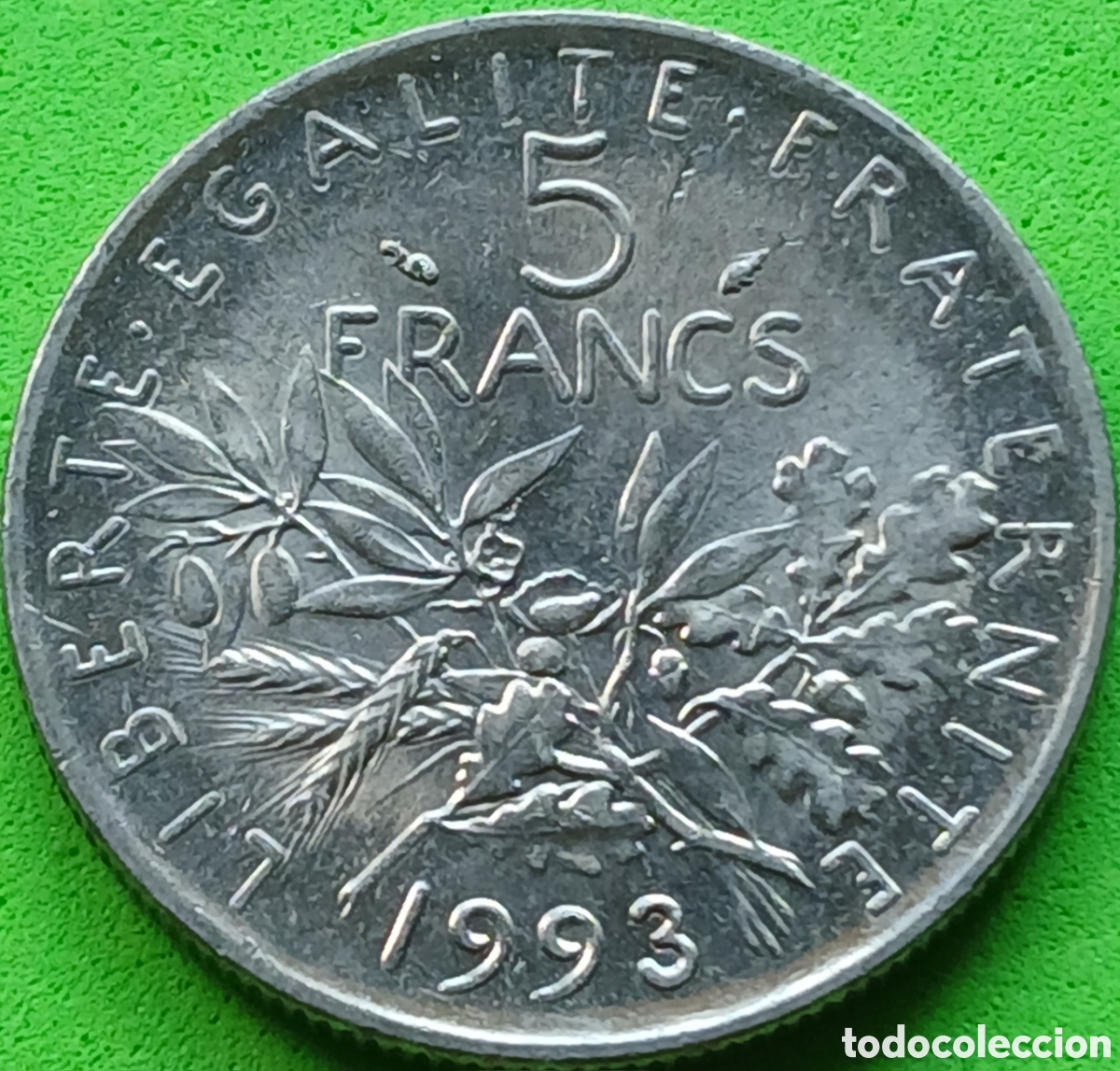 Monedas antiguas de Europa: Francia 5 francos 1993 km#926a alineaci&oacute;n moneda (180&deg;)