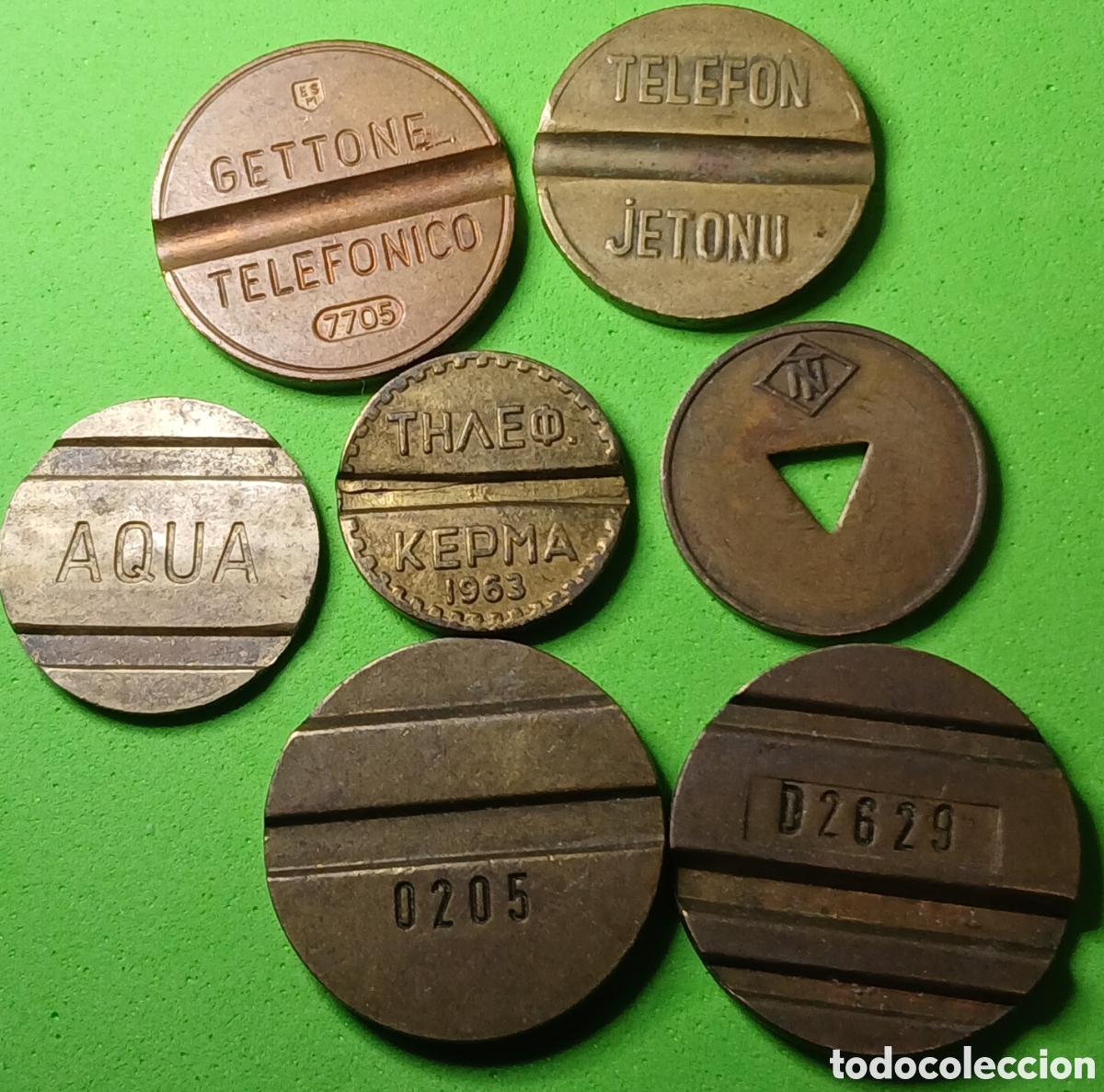Monedas antiguas de Europa: Lote 7 fichas / token diferentes. No magn&eacute;ticas.