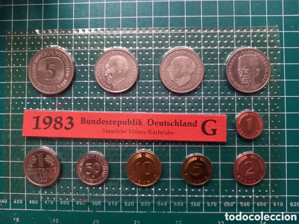 Monedas antiguas de Europa: Monedas en cartera alemanas pre-euro 1983 ceca G