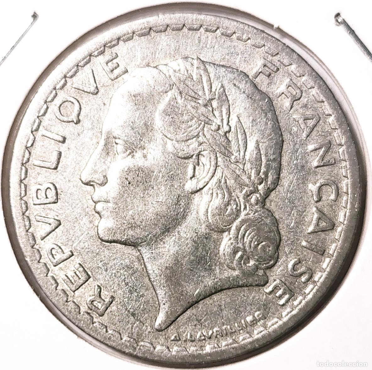 Monedas antiguas de Europa: FRANCIA (1944-1959) - 5 FRANCOS 1946 - B - 3,75 GR. ALUMINIO - DIAMETRO 31 mm - KM#888b.1 - MB