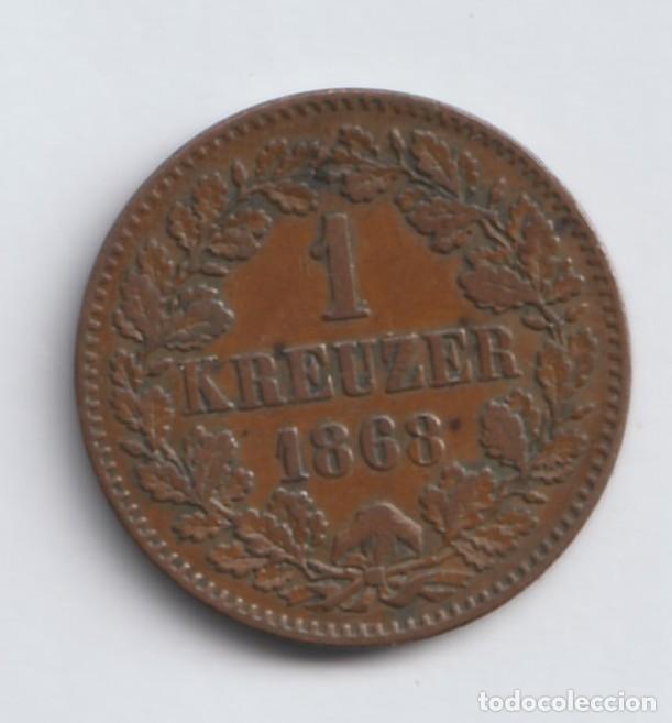 Monedas antiguas de Europa: Alemania Baden 1 kreuzer 1868 Cobre, 4g, &oslash; 21.7mm KM# 242