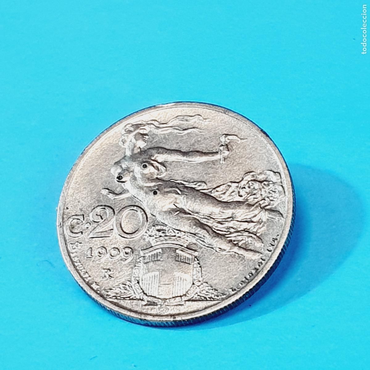 Monedas antiguas de Europa: MONEDA-ITALIA-20 CENTISIMI-1909-TIENE AGUJEROS SOBRE DAMA NANOM&Eacute;TRICOS-CURIOSA-EXCELENTE.