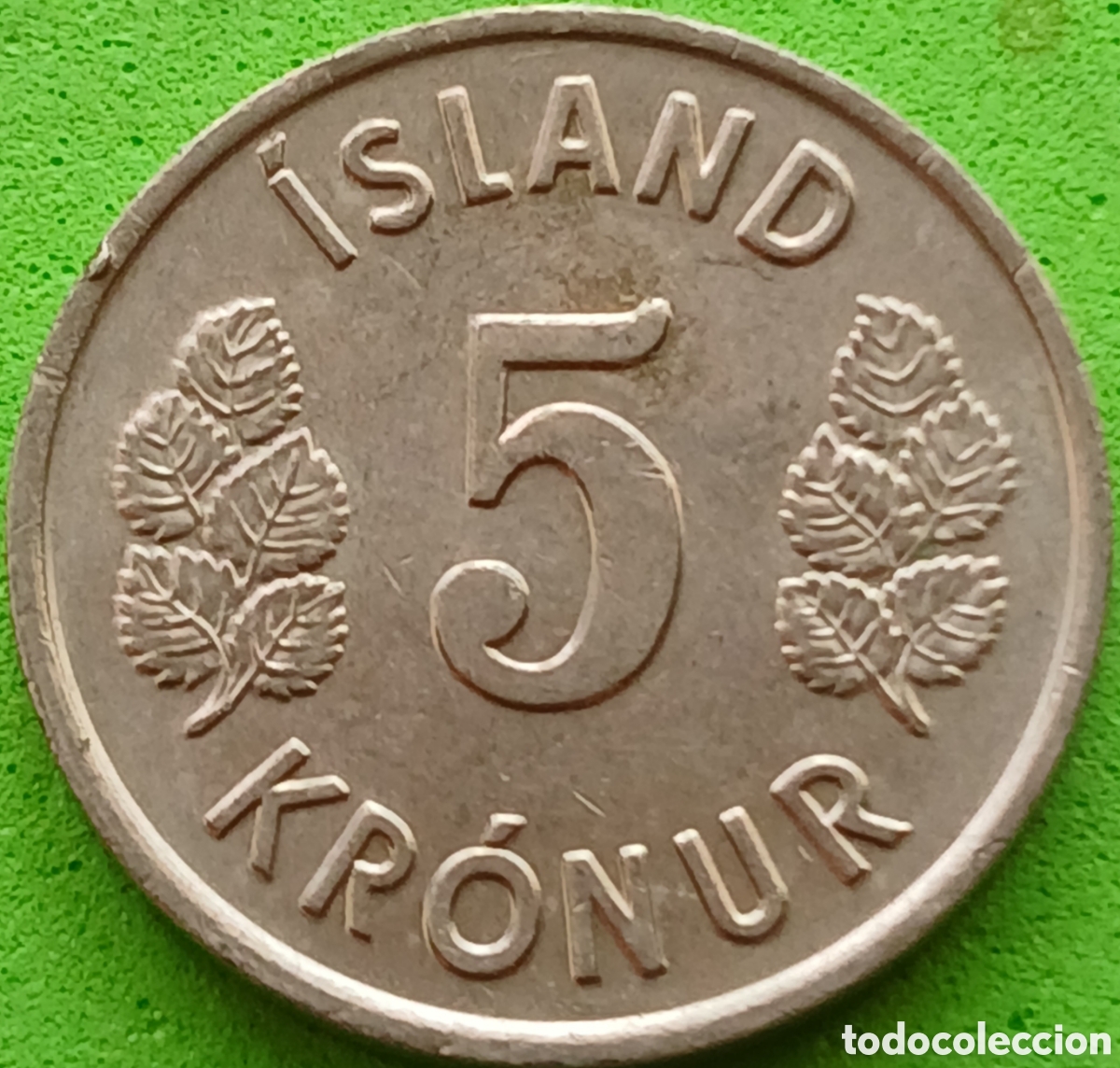 Monedas antiguas de Europa: Islandia 5 coronas 1977 km#18 poco com&uacute;n!