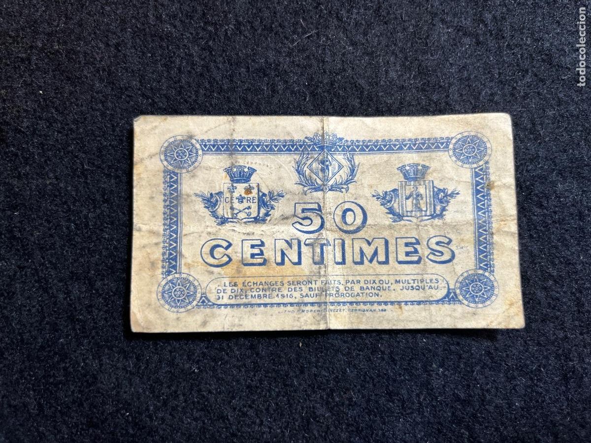 Moedas antigas da Europa: Billete Local 50 Centimes Chambre de Commerce de Perpignan 1915 Serie E Billet de N&eacute;cessit&eacute; Francia
