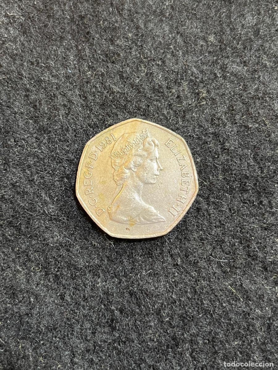 Moedas antigas da Europa: Moneda Reino Unido 50 Pence 1981 Elizabeth II Britannia Fifty Pence