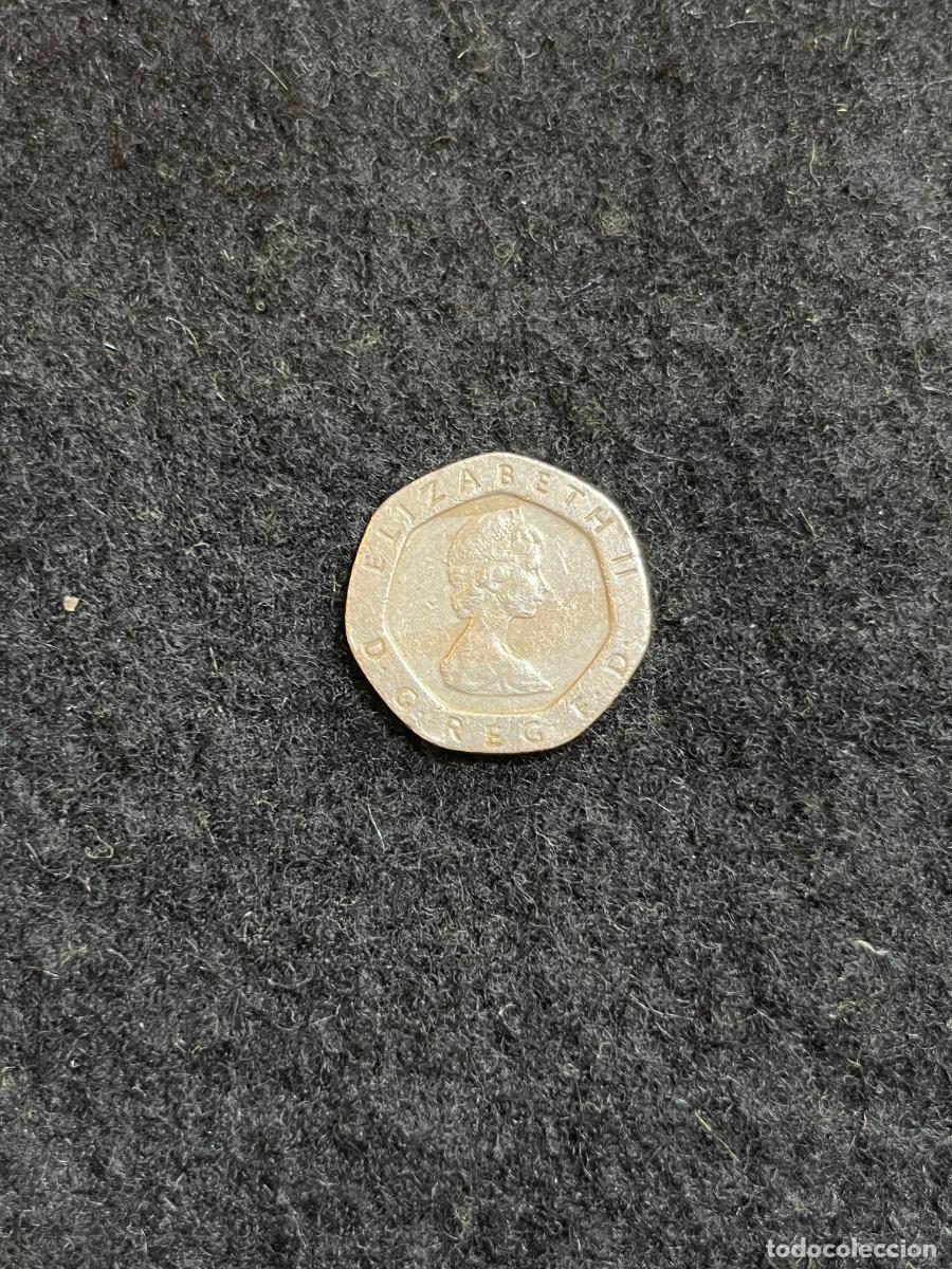 Moedas antigas da Europa: Moneda Reino Unido 20 Pence 1982 Elizabeth II Tudor Rose Twenty Pence