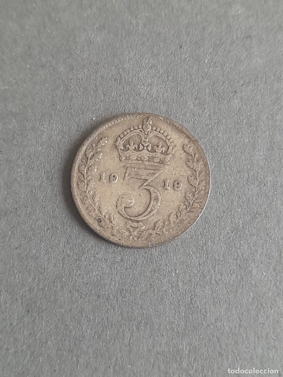 Monedas antiguas de Europa: inglaterra: three pence de plata, 1919
