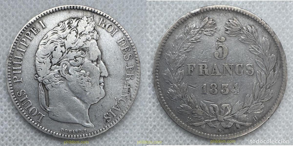 Monedas antiguas de Europa: 5565 FRANCIA 1834 5 FRANCS LOUIS PHILIPPE I 1834