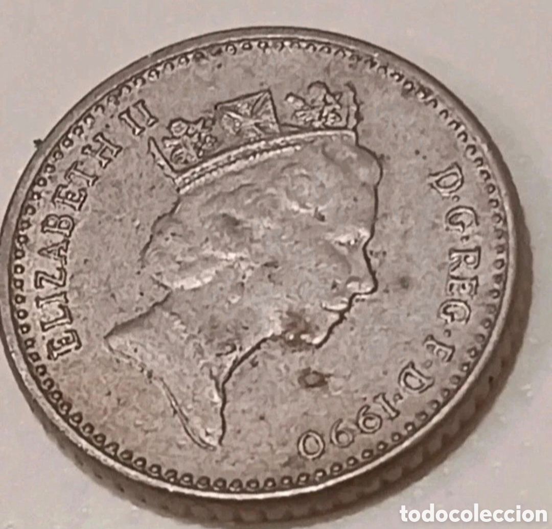 Monedas antiguas de Europa: Moneda antigua 5 peniques a&ntilde;o 1990 Reina Isabel II
