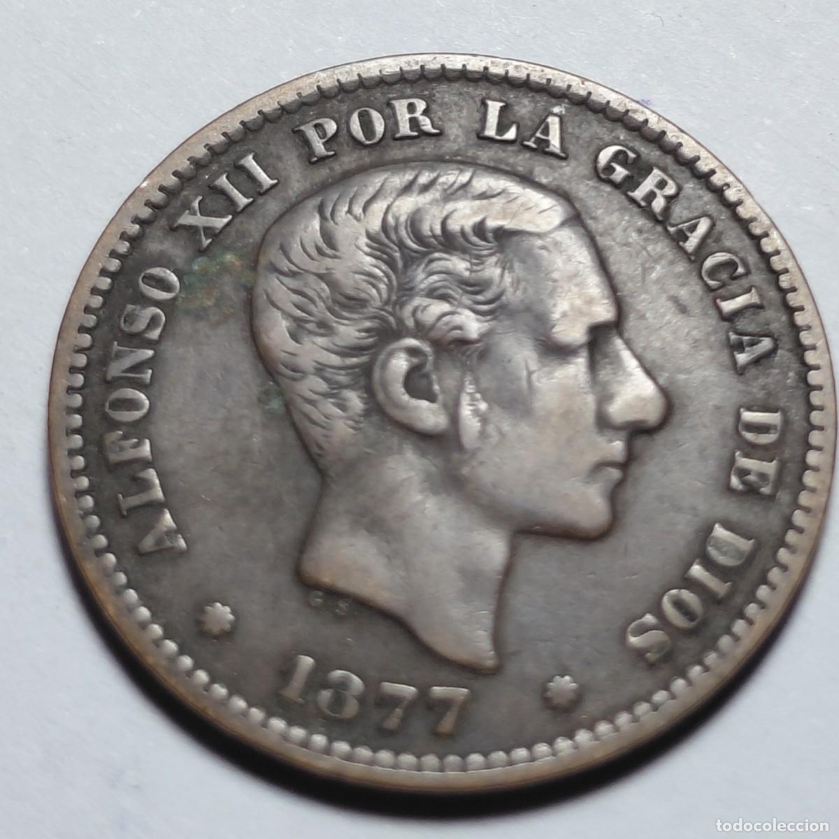 Monedas antiguas de Europa: ESPA&Ntilde;A - 5 Centimos 1877 Alfonso XII - KM674 - CALIDAD!!