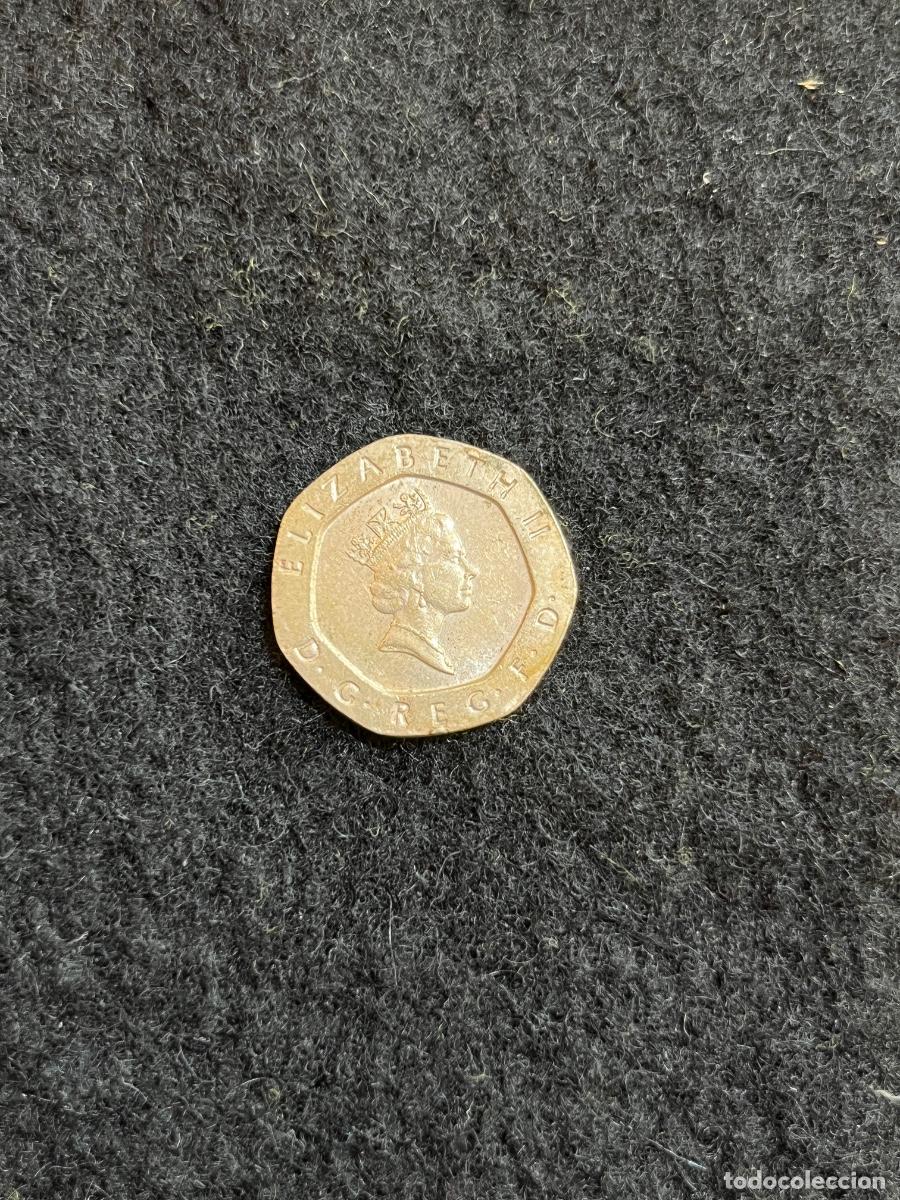 Alte M&uuml;nzen aus Europa: Moneda 20 Pence Reino Unido 1987 Isabel II Rosa Tudor Coronada