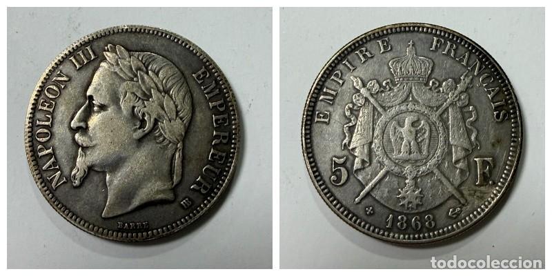 Moedas antigas da Europa: MONEDA. FALSA DE &Eacute;POCA. FRANCIA. NAPOLEON III. 5 FRANCOS. 1868