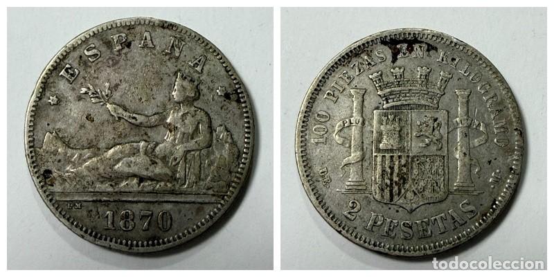 Monedas antiguas de Europa: MONEDA. GOBIERNO PROVISIONAL. 2 PESETAS. 1870. ESTRELLA *74*. VER FOTOS