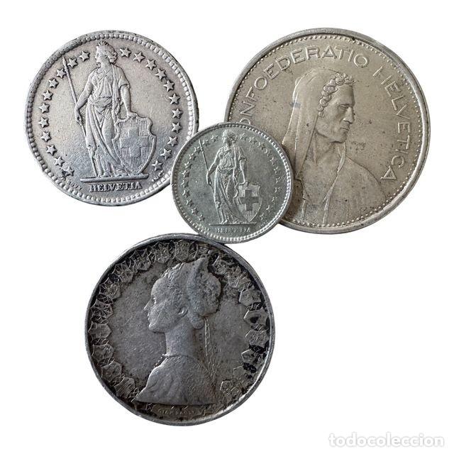 Monedas antiguas de Europa: Lote de 4 monedas en plata de Suiza (3) y de Italia (1) Todas ellas entre MBC+ y EBC