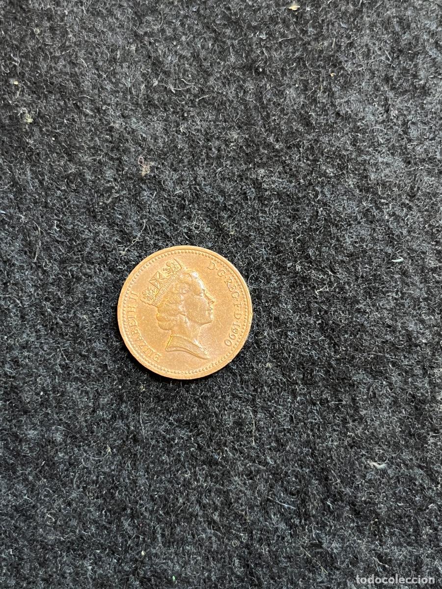 Alte M&uuml;nzen aus Europa: Moneda 1 Penny Reino Unido 1990 Isabel II Elizabeth II cobre brit&aacute;nica Gran Breta&ntilde;a Portcullis numis
