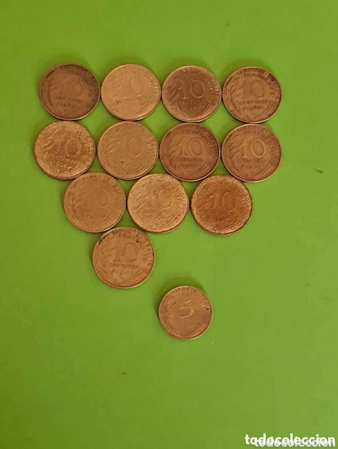 Monete antiche di Europa: Lote de 12 monedas de 10 c&eacute;ntimos franceses y una de 5 centimos