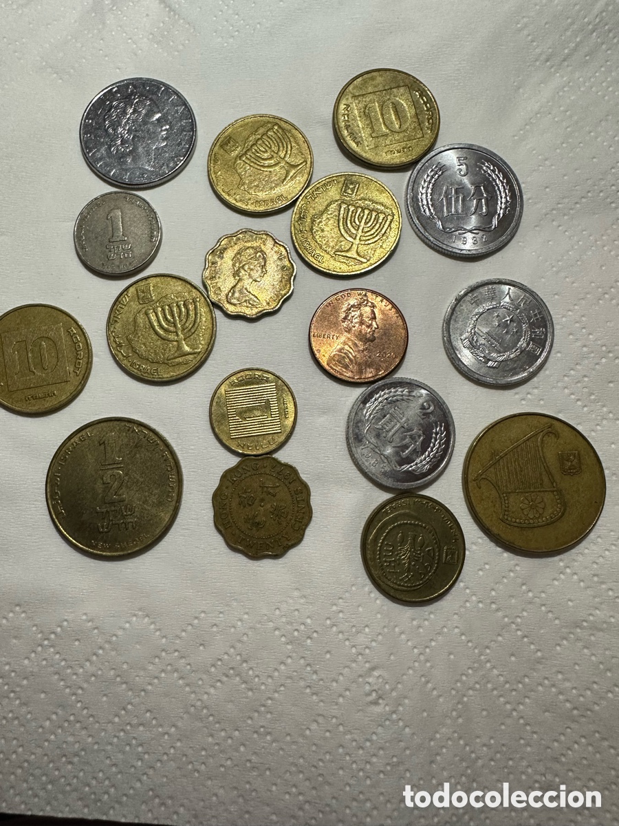 Monedas antiguas de Europa: &rdquo;Lote 15 Monedas del Mundo &ndash; Israel, China, Hong Kong, EE. UU. e Italia&rdquo;