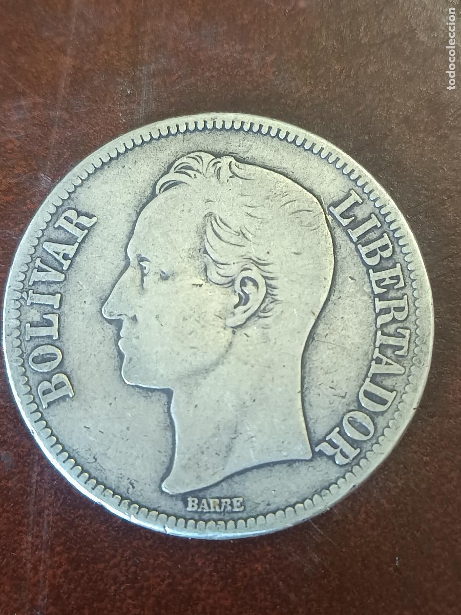 Monedas antiguas de Europa: MONEDA, 5 BOLIVARES, BARRE, PLATA DE LEY, 25 GR. VENEZUELA 1929